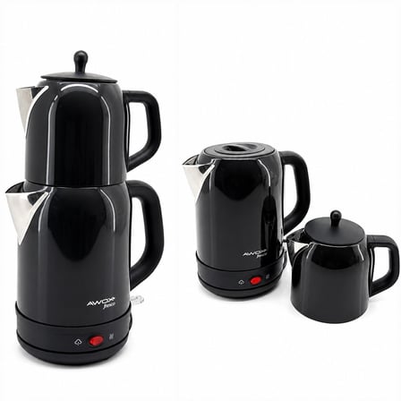 Awox Fresco Elektrikli Çay Makinesi ve Kettle 2'si 1 Arada 1.7+1.2 lt 2200W - Siyah Çelik