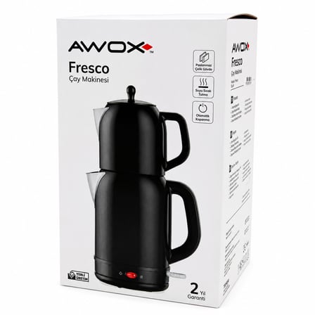 Awox Fresco Elektrikli Çay Makinesi ve Kettle 2'si 1 Arada 1.7+1.2 lt 2200W - Siyah Çelik