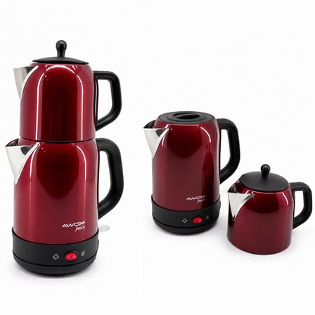 Awox Fresco Elektrikli Çay Makinesi ve Kettle 2'si 1 Arada 1.7+1.2 lt 2200W - Kırmızı Çelik
