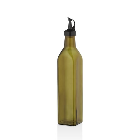 Qlux C-00407 Yeşil Cam Organik Yağdanlık Şişe 750 ml - Plastik Kilitli Kapak- 12'li Paket