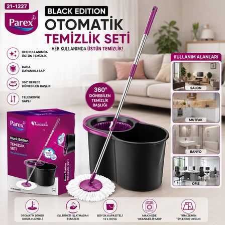 Parex 613399 Black Edition Otomatik Temizlik Seti Mop - 12 lt