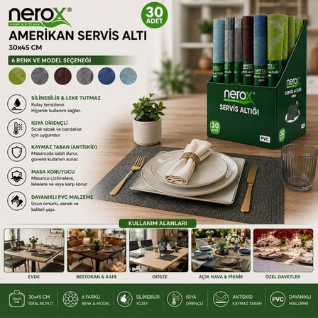 Nerox NRX-0672 Kare PVC Amerikan Servis Altlığı - Supla- 30'li Paket
