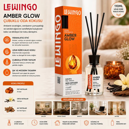 Lewingo Amber Glow Bambu Ortam Kokusu - 110 ml Cam Şişe- 24'li Paket