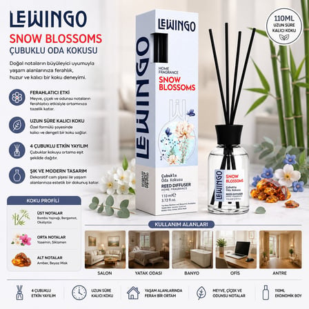 Lewingo Snow Blossoms Bambu Ortam Kokusu - 110 ml Cam Şişe- 24'li Paket