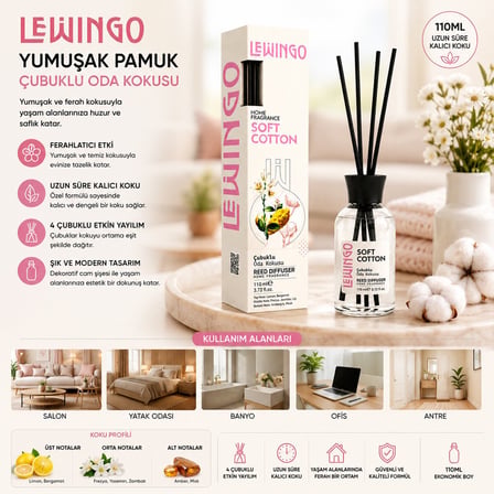 Lewingo Soft Cotton Bambu Ortam Kokusu - 110 ml Cam Şişe- 24'li Paket