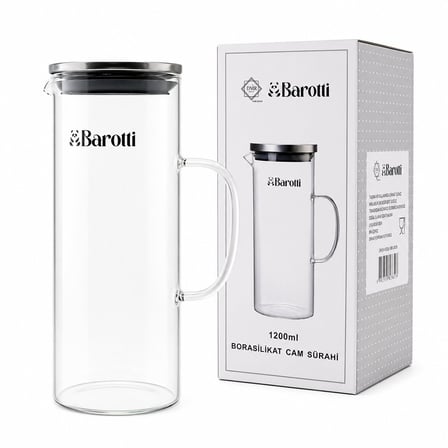 Barotti DMR-9039 Metal Kapaklı Borosilikat Cam Sürahi 1200 ml- 12'li Paket