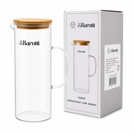 Barotti DMR-9039 Bambu Kapaklı Borosilikat Cam Sürahi 1200 ml- 12'li Paket