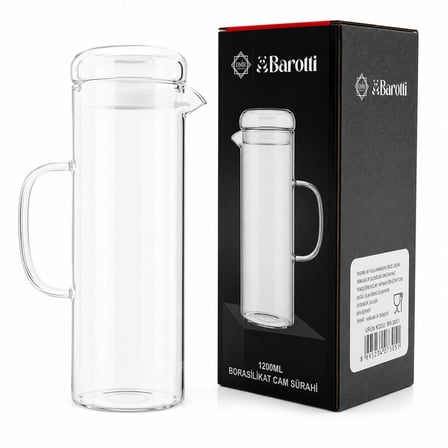 Barotti DMR-9795 Cam Kapaklı Düz Borosilikat Cam Sürahi 1200 ml- 12'li Paket