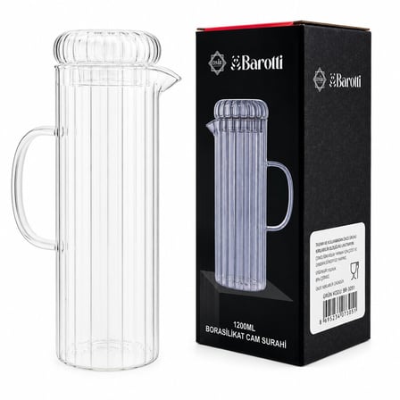 Barotti DMR-9794 Cam Kapaklı Borosilikat Cam Sürahi 1200 ml- 12'li Paket