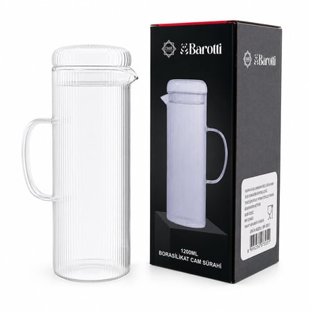 Barotti DMR-9793 Cam Kapaklı Çizgili Desen Borosilikat Cam Sürahi 1200 ml- 12'li Paket