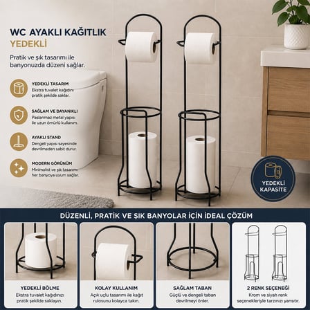Entema AWC Ayaklı WC Kağıtlık - Siyah Metal Yedekli