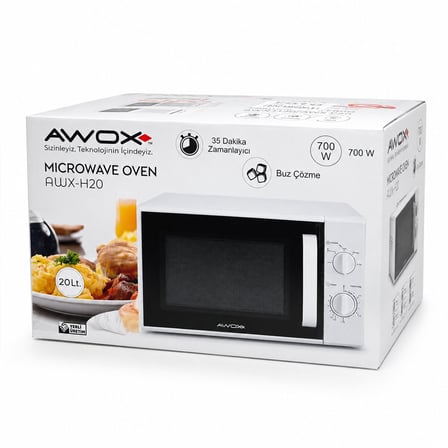 Awox P20 Mikrodalga Fırın 20 lt 700W - Beyaz 5 Güç Kademeli Modern Panelli