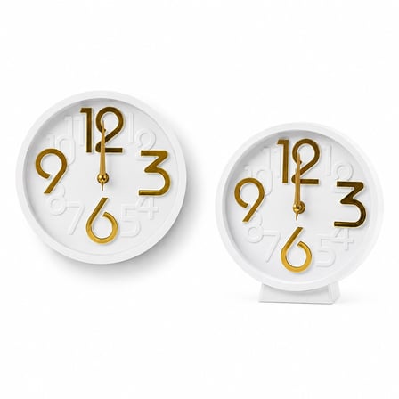 Galaxy MS-501 Yuvarlak Masa ve Duvar Saati - Kabartma Gold Rakamlı Sessiz Akar Pilli 17 cm- 20'li Pa