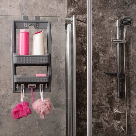Qlux L-00287 Flexi Plastik Banyo Rafı - 2 Katlı Askılı Şampuanlık- 8'li Paket
