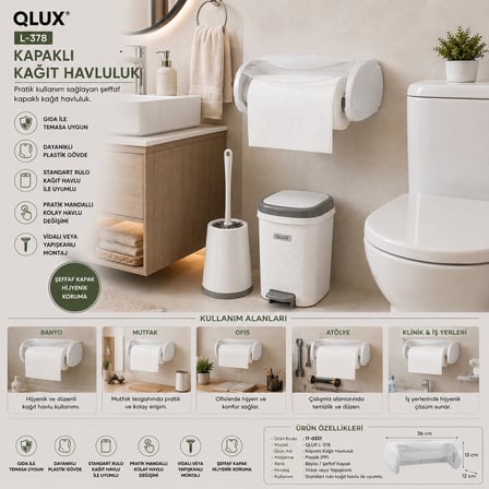 Qlux L-00378 Auqa Kapaklı Kağıt Havluluk Askısı
