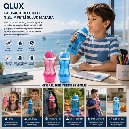 Qlux L-00548 Kido Child Gizli Pipetli Suluk Matara- 24'li Paket