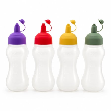 Rotto RT-112 Yağdanlık ve Sosluk 450 ml - Şeffaf Ölçekli Plastik Şişe, Renkli Kapak- 24'li Paket