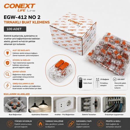 Conext EGW-412 Buat Klemens No 2 - 0.2-4.0 mm Kablo Geçmeli Mandallı- 100'li Paket