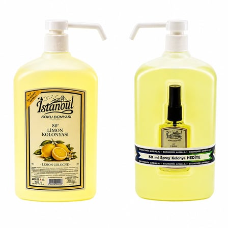 İstanbul Koku Dünyası Limon Kolonya 900 ml - 80 Derece Pompalı Sprey, 50 ml Sprey Hediyeli- 12'li Pa