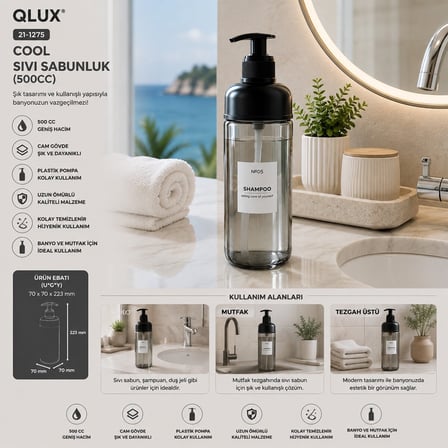 Qlux C-00569 No-05 Cool Cam Sıvı Sabunluk 500 cc- 20'li Paket