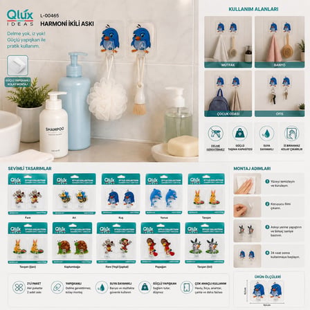 Qlux L-00465 Harmoni Askı 2'li Set - Karışık Model- 32'li Paket