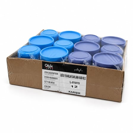 Qlux L-01015 No-2 Quick Yuvarlak Saklama Kabı ve Kase - Kapaklı Renkli 600 ml- 12'li Paket