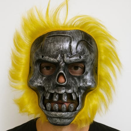 Wild Skull - Metalik Renk Kafatası Sarı Saçlı İskelet Maske