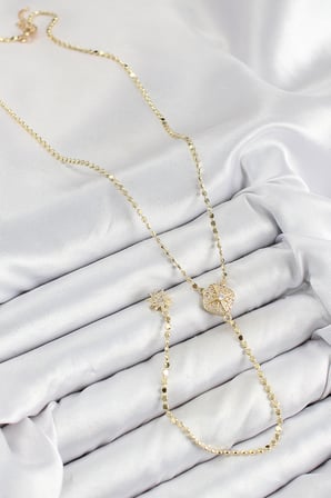 Pirinç Zirkon Taşlı Ezme Zincirli Madalyon Model Gold Renk Y Kolye TJ-BKO10471