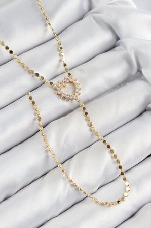 Pirinç Zirkon Taşlı Ezme Zincirli Kalp Model Gold Renk Y Kolye TJ-BKO10461
