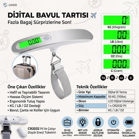 Dijital Bul Tartısı LCD Ekranlı Taşınabilir Kompakt Hassas El Tartısı 50 KG Kapasiteli