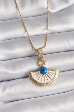 316L Çelik Gold Renk Zincir Zirkon Taş Detaylı Nazar Boncuk Göz Model Kadın Kolye - TJ-BKO9474