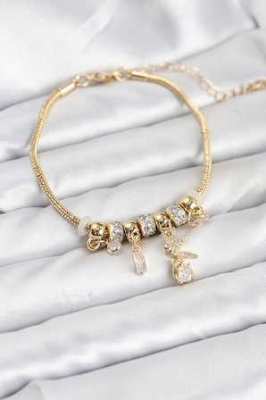 Pirinç Gold Renk Tinkerbell Charmlı Kadın Bileklik TJ-BB8189