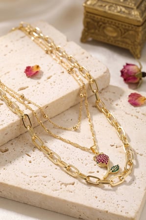 Gold Renk Lale Detaylı Kombin Kadın Kolye TJ-BKO11258