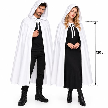 120 cm Beyaz Kapüşonlu Uzun Hayalet Pelerin