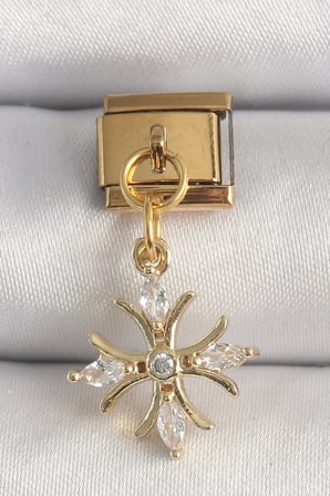 316L Çelik Gold Renk Sallantı Zirkon Taşlı Kar Tanesi Model Nomination Charm TJ-BC1341