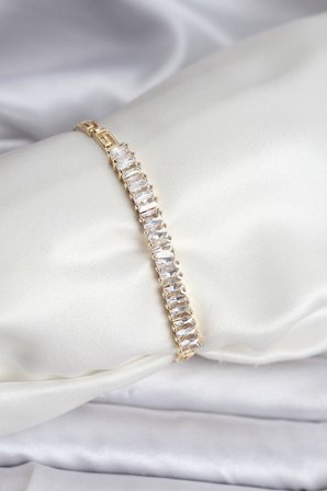 14K Gold Renk Kaplama Zirkon Taşlı Baget Model CM Kadın Bileklik TJ-BB8126