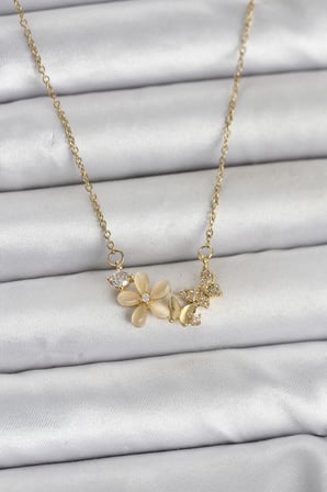 316L Çelik Zincir Gold Renk Çiçek ve Model Kadın Kolye TJ-BKO11038
