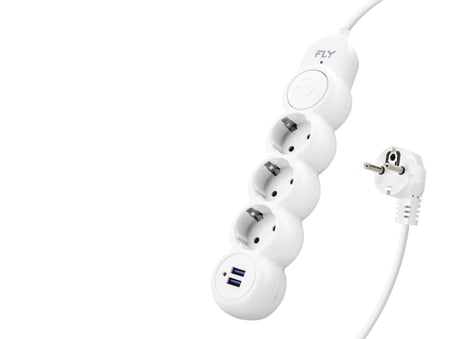 Termal Akım Korumalı Uzatma Kablosu 3 Priz + 2X Usb 2.1A Anahtarlı 2 M - Beyaz 3393-01