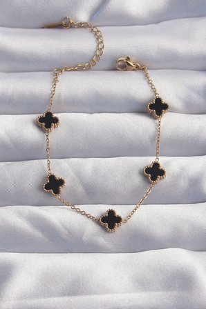 316L Çelik Baby Boy Gold Renk Siyah Mineli Yonca Bileklik - TJ-BB6276