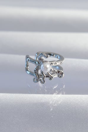 Pirinç Gümüş Renk İncili Ahtapot Earcuff Küpe TJ-BKP9332