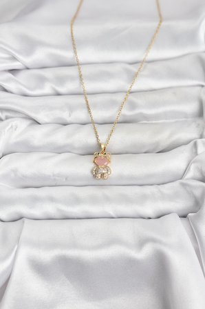 316L Çelik Zincir Gold Renk Teddy Bear Model Zirkon Taşlı Kadın Kolye TJ-BKO10852