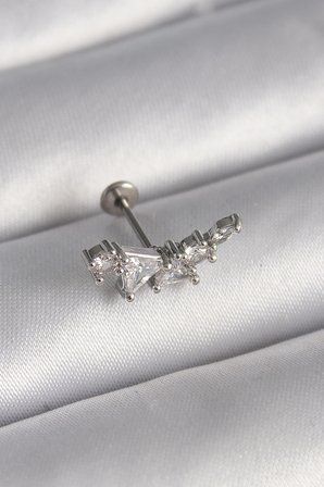 316L Çelik Gümüş Renk Zirkon Taşlı Tragus Piercing TJ-PR1337