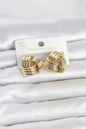 316L Çelik Gold Renk Sarmal Model Kadın Küpe TJ-BKP11867