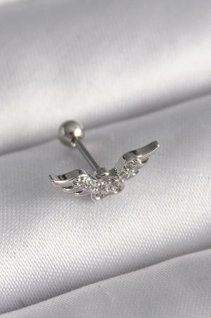 316L Çelik Gümüş Renk Zirkon Taş Detay Kanat Model Tragus Piercing TJ-PR1291