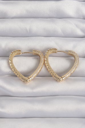 Pirinç Gold Renk Zirkon Taşlı Motifli Kalp Küpe TJ-BKP9285