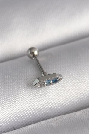 316L Çelik Gümüş Renk Mi Zirkon Taşlı Tragus Piercing - TJ-PR1285