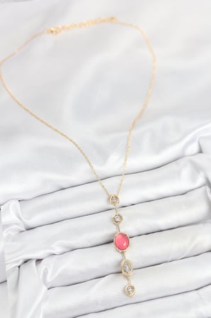 Pirinç Zincir Pembe Gold Renk Zirkon Taşlı Y Kolye TJ-BKO10556