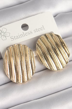 Pirinç Gold Renk İşlemeli Daire Plaka Model Kadın Küpe TJ-BKP10244
