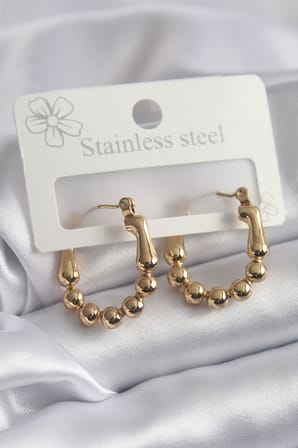316L Çelik Gold Renk Topçuk Halka Model Kadın Küpe TJ-BKP8301