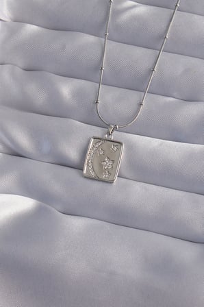 316L Çelik Zincir Gümüş Renk Zirkon Taşlı Ay Yıldız Figürlü Tarot Kolye TJ-BKO9022
